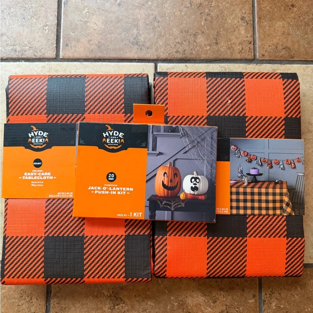 Orange and Black Buffalo Plaid Halloween Tablecloth - 2 Pack